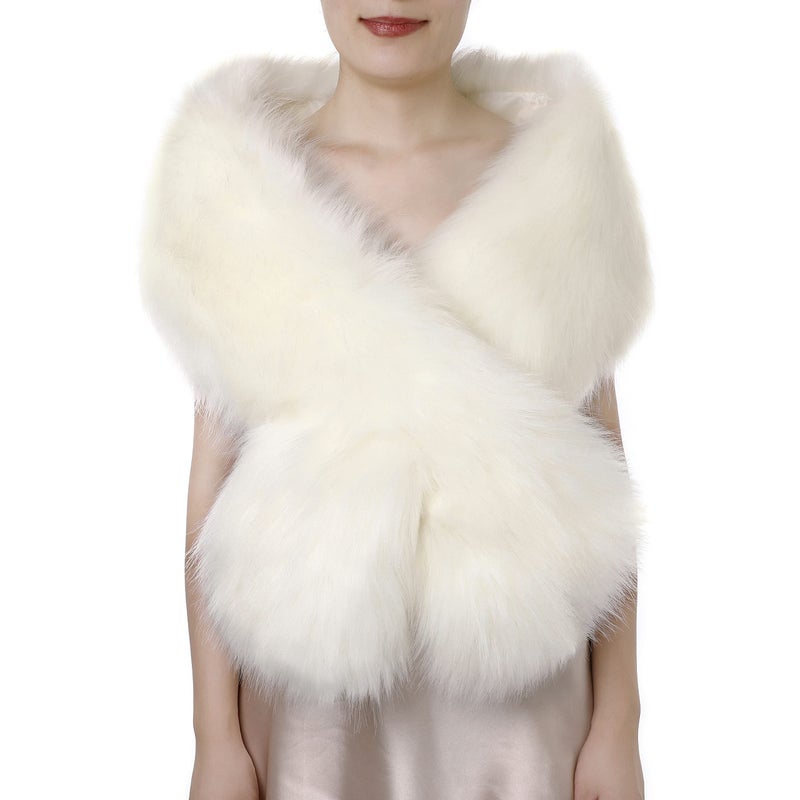 Dikoaina Women's Winter Fake Faux Fur Scarf Wrap Collar Shawl Shrug - Image 1